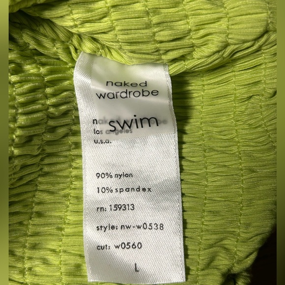 NWOT Naked Wardrobe Two Piece Swim Bikini Smocked Swimsuit Lime Green - Size L - Picture 7 of 7